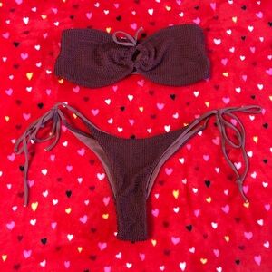 Brown Textured Bikini Set